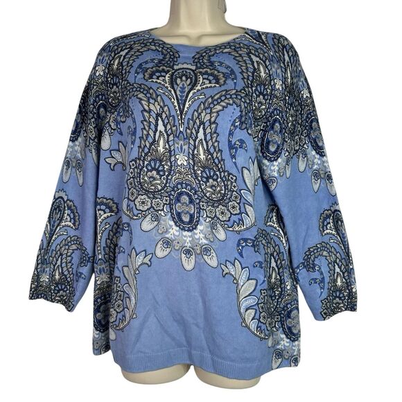 Talbots Audrey 100% Cashmere Sweater XL Blue Paisley Medallion - Picture 2 of 15